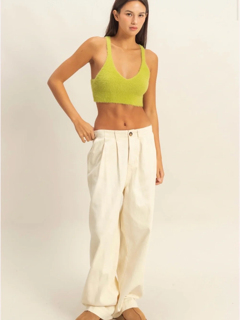 HYFVE Fuzzy Lime Green V-Neck Cropped Tank - NWT - Small - Picture 3 of 5